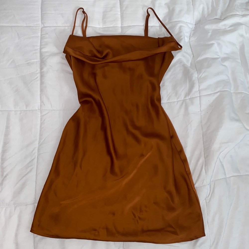 Satin Cowl Neck Mini Dress